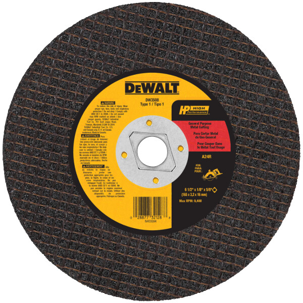 DEWALT 6-1/2-Inch By 1/8-Inch By 5/8-Inch A24R Abrasive Metal Cutting Wheel