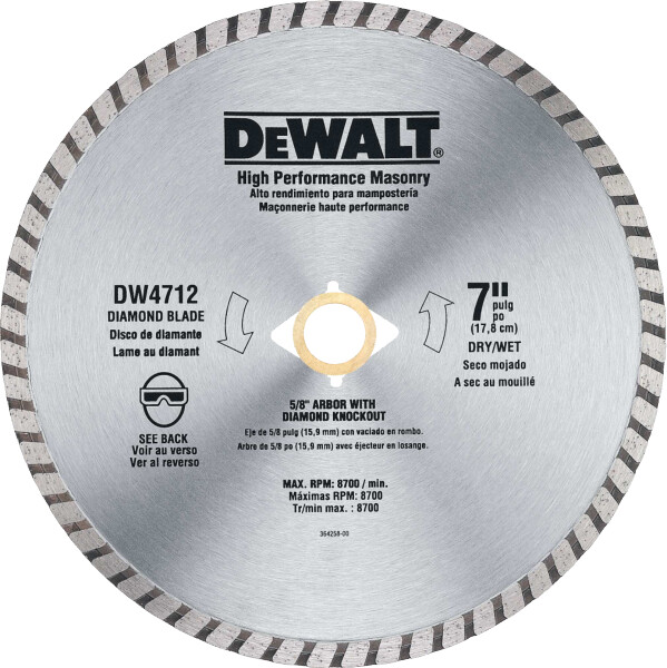 DEWALT Diamond Blade For Block And Brick, Dry/Wet Cutting, Continuous Rim, 7-Inch