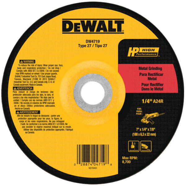 DEWALT 7-Inch-By-1/4-Inch-By-7/8-Inch General Purpose Metal Grinding Wheel