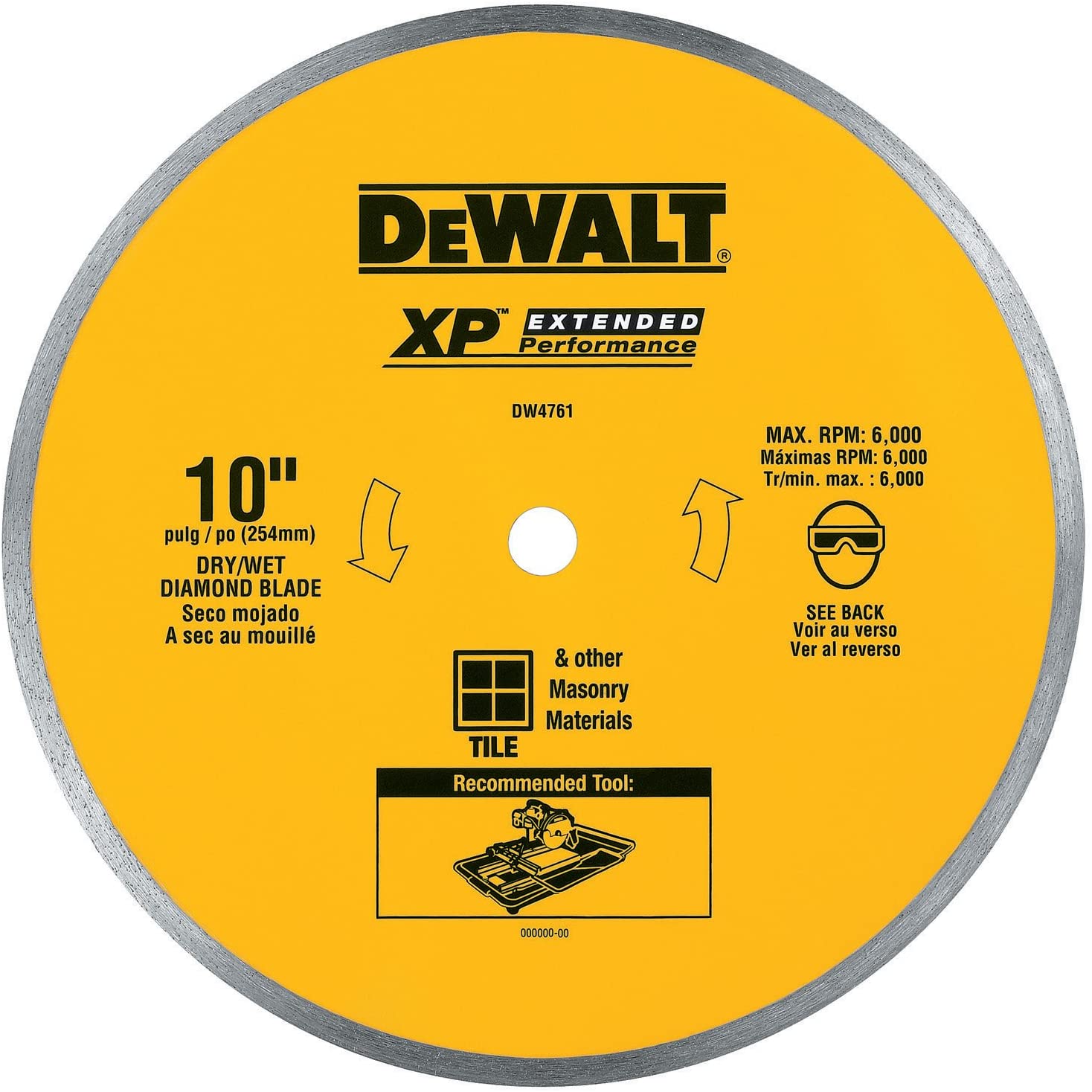 DEWALT Diamond Blade For Ceramic Or Tile, Wet Cutting, Continuous Rim, 5/8-Inch Arbor, 10-Inch