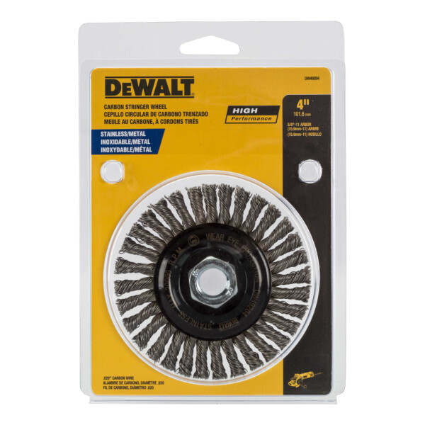 DEWALT Wire Wheel, Stainless, Stringer Bead , 4-Inch X 5/8-Inch, 11 Hp, .020-Inch