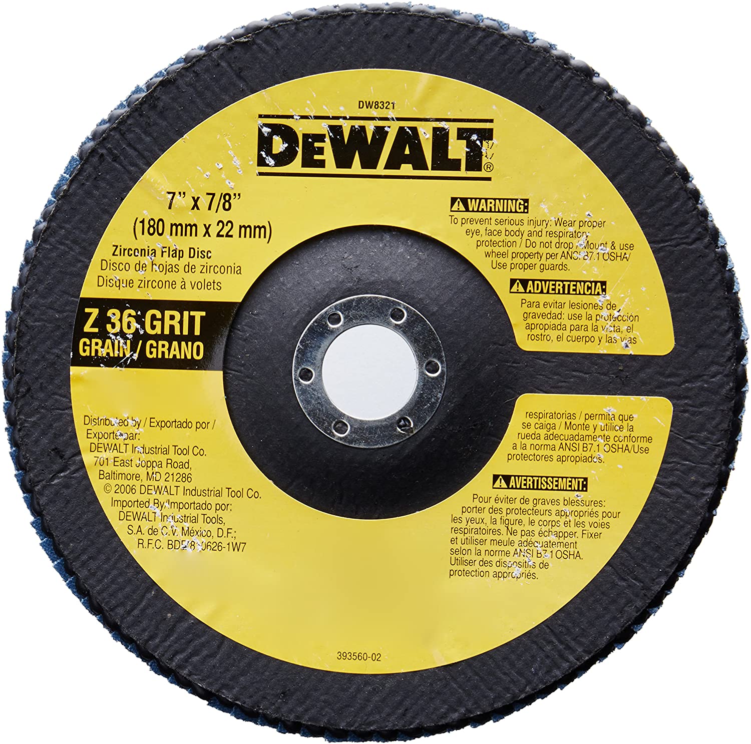 DEWALT 7-Inch By 7/8-Inch 36 Grit Zirconia Angle Grinder Flap Disc