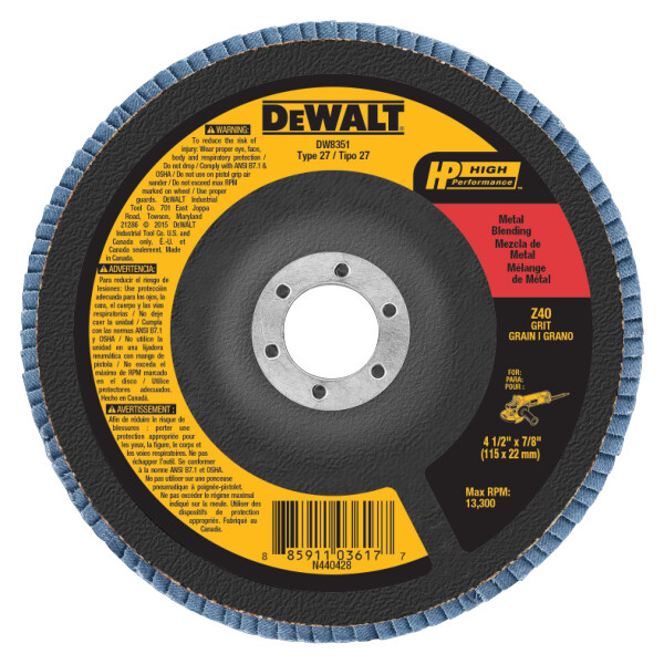 DEWALT 4-1/2-Inch By 7/8-Inch 40G Type 27 Flap Disc