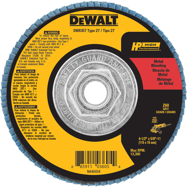 DEWALT 4-1/2-Inch By 5/8-Inch-11 60G Type 27 Hp Flap Disc