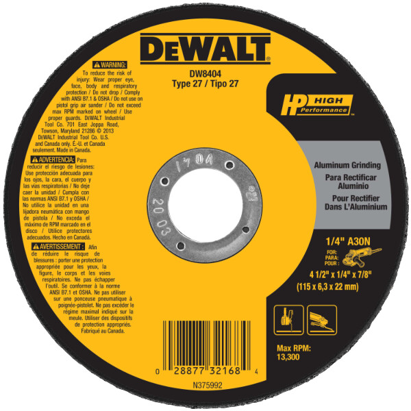 DEWALT 4-1/2-Inch By 1/4-Inch By 7/8-Inch Aluminum Grinding Wheel (25-Pack)