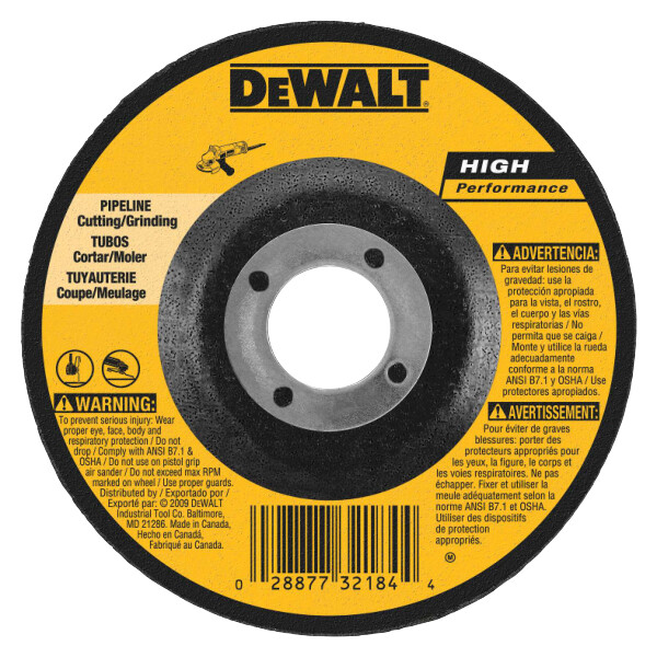 DEWALT 6-Inch By 1/8-Inch High Performance Pipeline Grinding Wheel, 7/8-Inch Arbor
