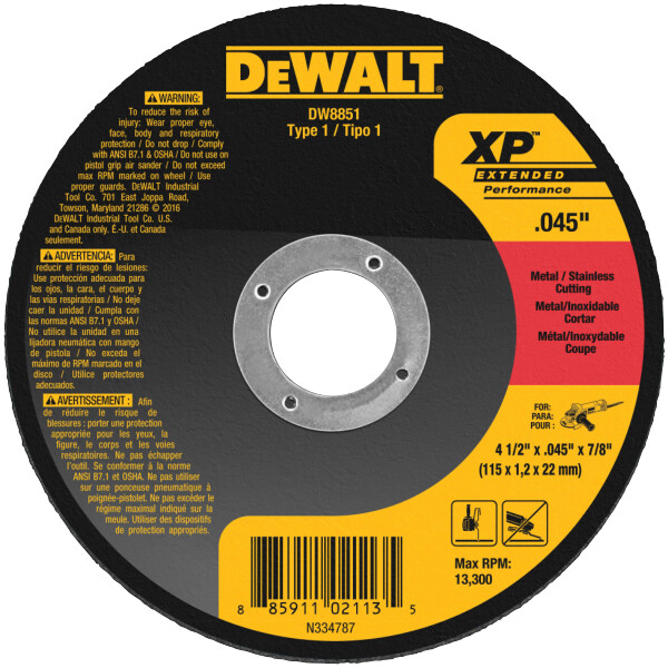 DEWALT 4-1/2 X .045 X 7/8 XP CUTOFF WHEEL 25/bx