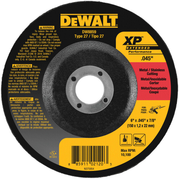 DEWALT 6 X .045 X 7/8 XP DC CUTOFF WHEEL 25/bx
