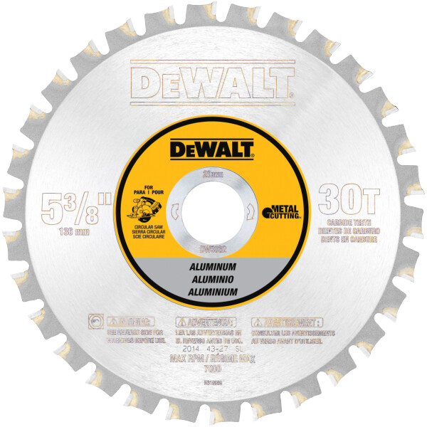 DEWALT 5-3/8-Inch 30 Tooth Aluminum And Non-Ferrous Metal Cutting Saw Blade, Yellow