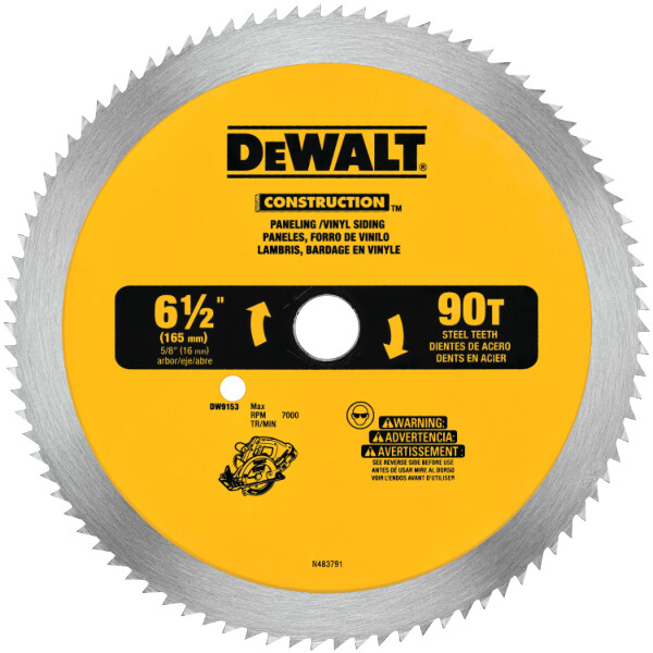 DEWALT 6-1/2-Inch Circular Saw Blade For Paneling/Vinyl, 90-Tooth