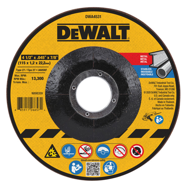 DEWALT T27 Metal Cut-Off Wheel, 4-1/2-Inch X .045-Inch X 7/8-Inch