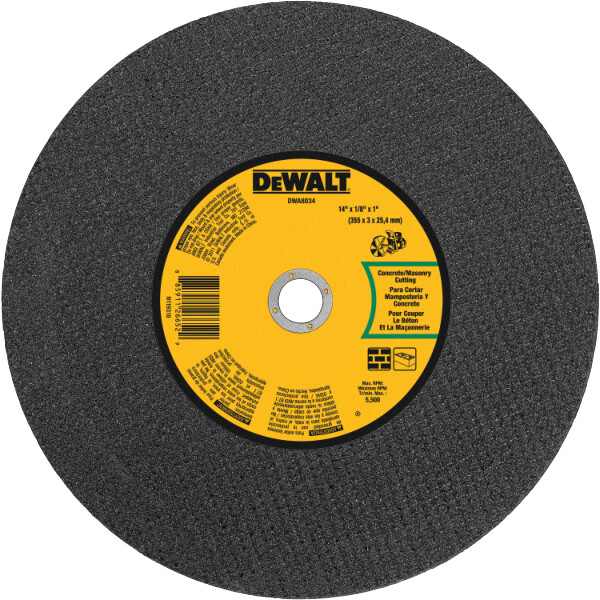 DEWALT 14 In x 1/8 in Aluminum Oxide Abrasive Chop / Cut-Off Blade with 1 in Arbor For Concrete & Masonry Cutting (1 Pack)