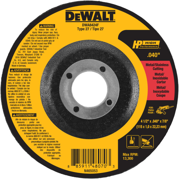 DEWALT 4-1/2 x .040 x 7/8 T27 HP Fast Cut-Off Wheel 25/bx