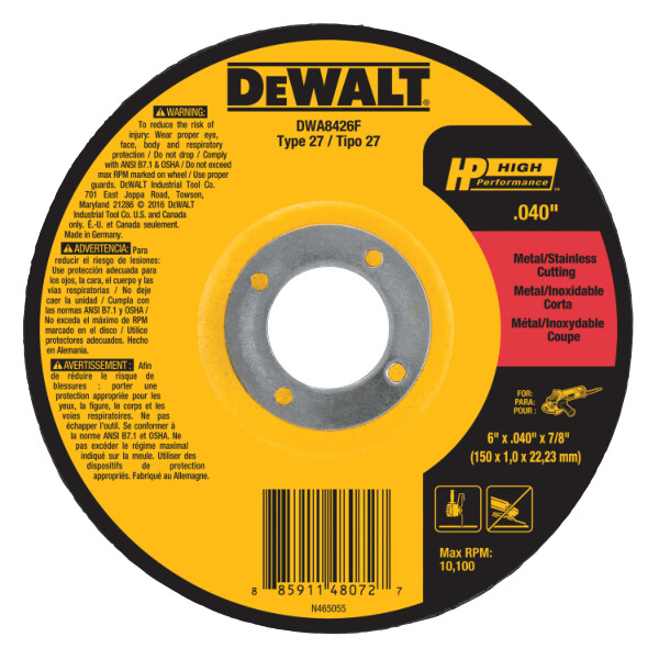 DEWALT 6 x .040 x 7/8 T27 HP Fast Cut-Off Wheel 25/bx