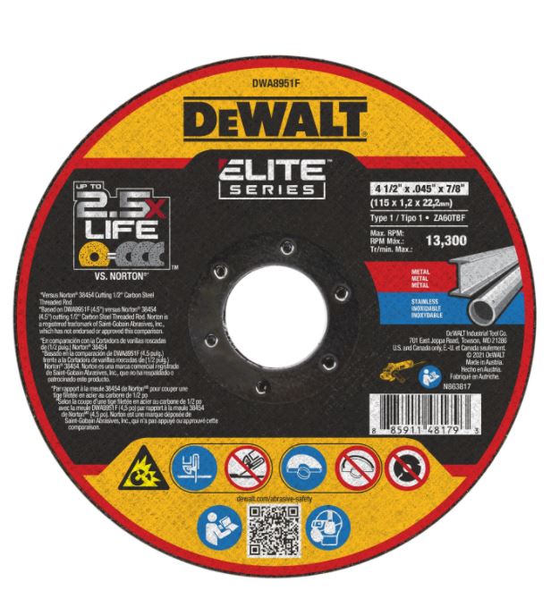 DEWALT 4-1/2 x .045 x 7/8 T1 XP CER Fast Cut-Off Wheel 25/bx