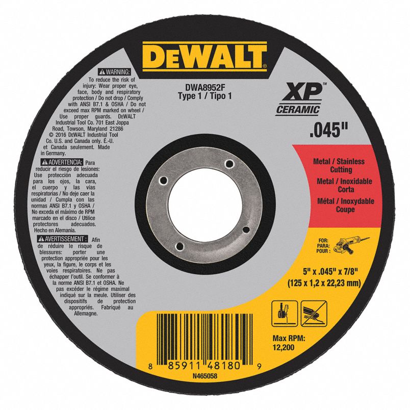DEWALT ELITE SERIES 5 In x .045 in Ceramic Abrasive Chop / Cut-Off Blade with 7/8 in Arbor For Stainless & Mild Steel Cutting (1 Pack)