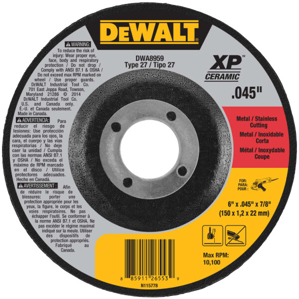 DEWALT 6 x .045 x 7/8 T27 XP CER Fast Cut-Off Wheel 25/bx