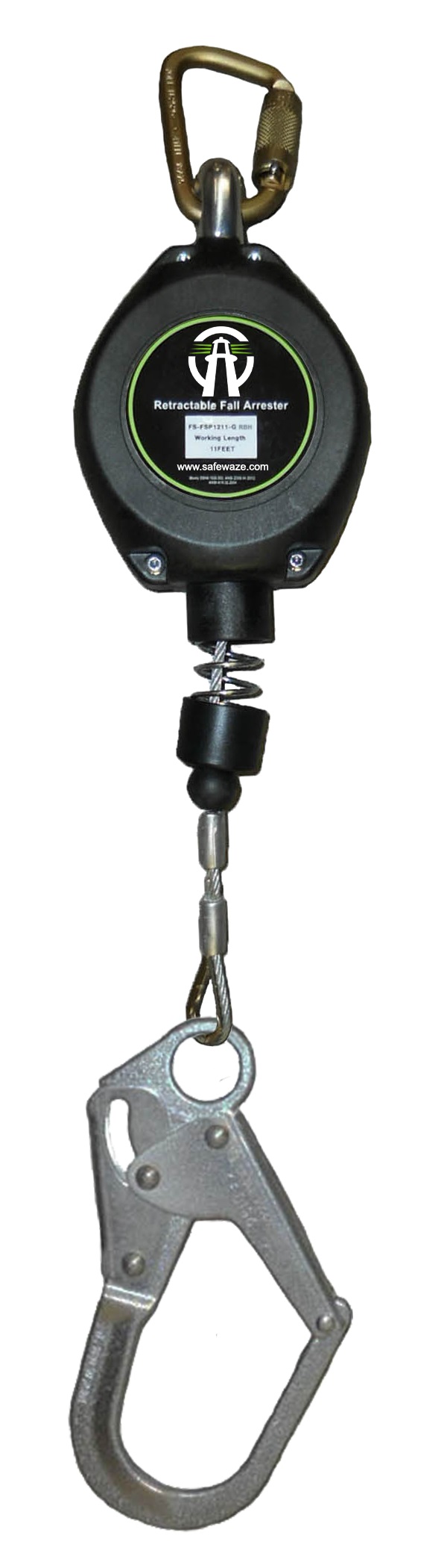 SafeWaze Latitude HD 11' Cable Single Leg SRL: Carabiner, Rebar Hook