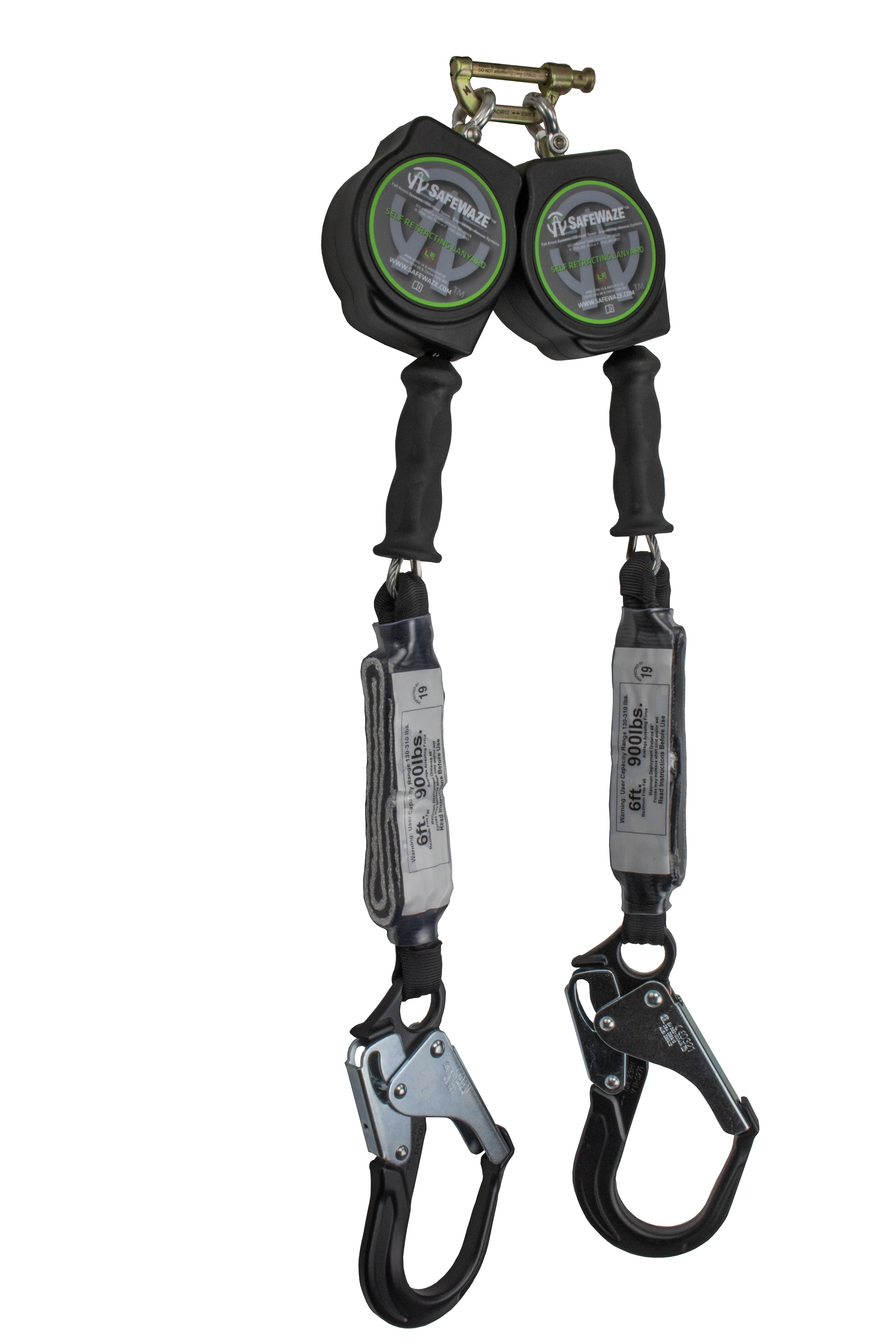 SAFEWAZE 10' Cable Retractable Dual Leg with Integrated Energy Absorber and Aluminum Rebar Hooks