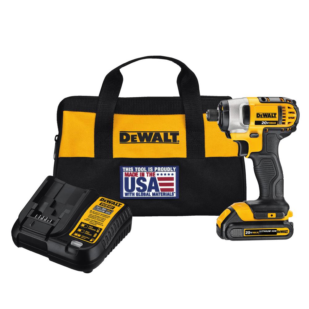DEWALT 20V MAX Lithium-Ion Cordless 1/4 in. Impact Driver with (1) 20-Volt Battery 1.3Ah, Charger and Tool Bag