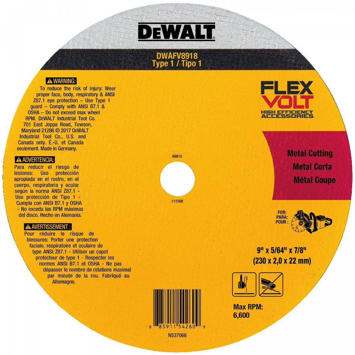 Dewalt Flexvolt Ceramic Metal Cutoff Wheel 9