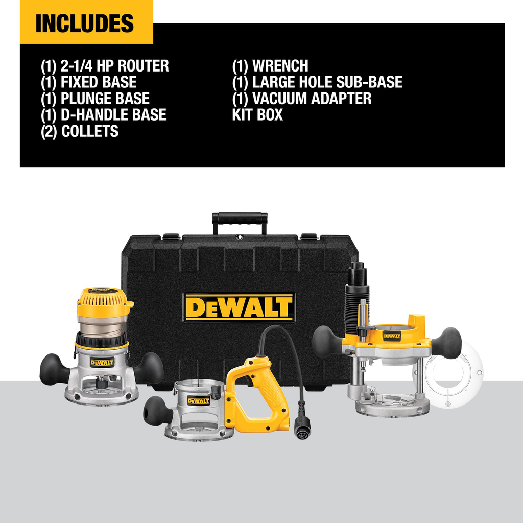 DEWALT 2-1/4 Maximum HP Electronic VS Router Combo Kit with Fixed, Plunge and D-Handle Bases