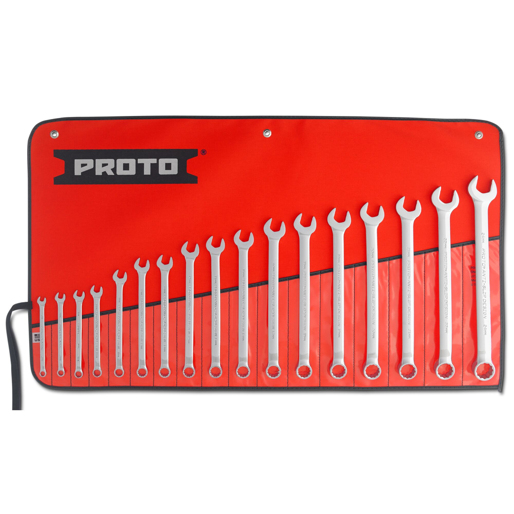 PROTO 17 Piece Full Polish Metric Combination Wrench Set - 12 Point