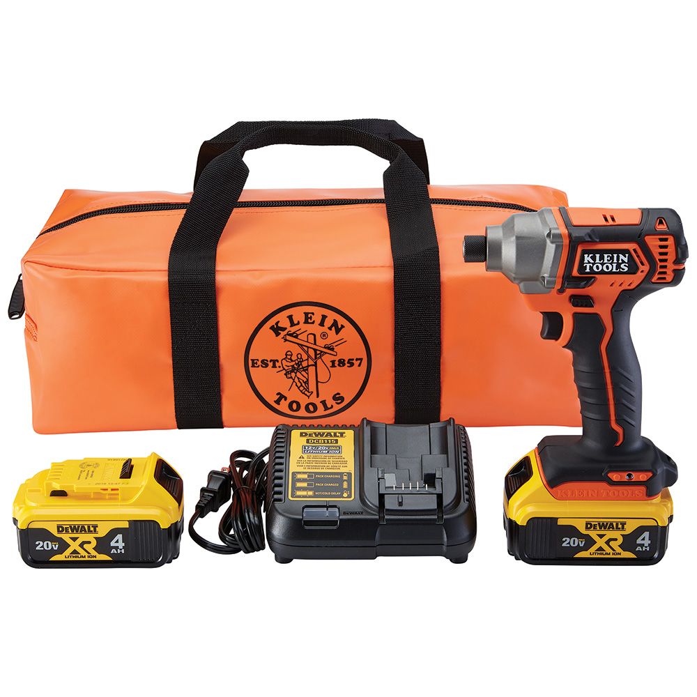 Klein Battery-Operated Compact Impact Driver, 1/4-Inch Hex Drive, Full Kit