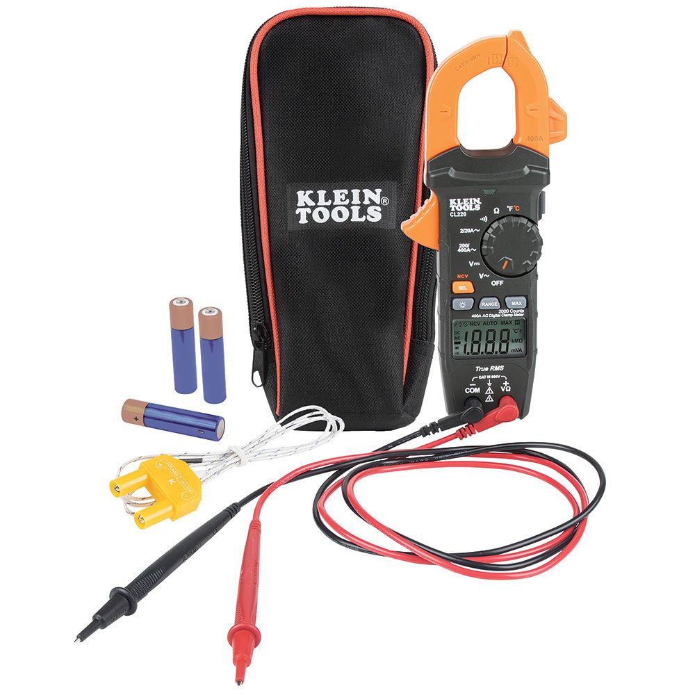 Klein Digital Clamp Meter, AC Auto-Ranging 400 Amp with Temp
